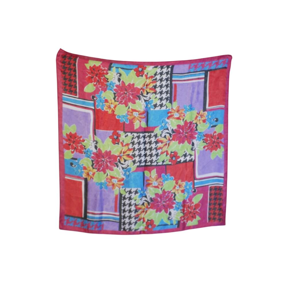 Vintage Rainbow Red Floral Scarf 30x31 Square Multicolor Lightweight Women’s